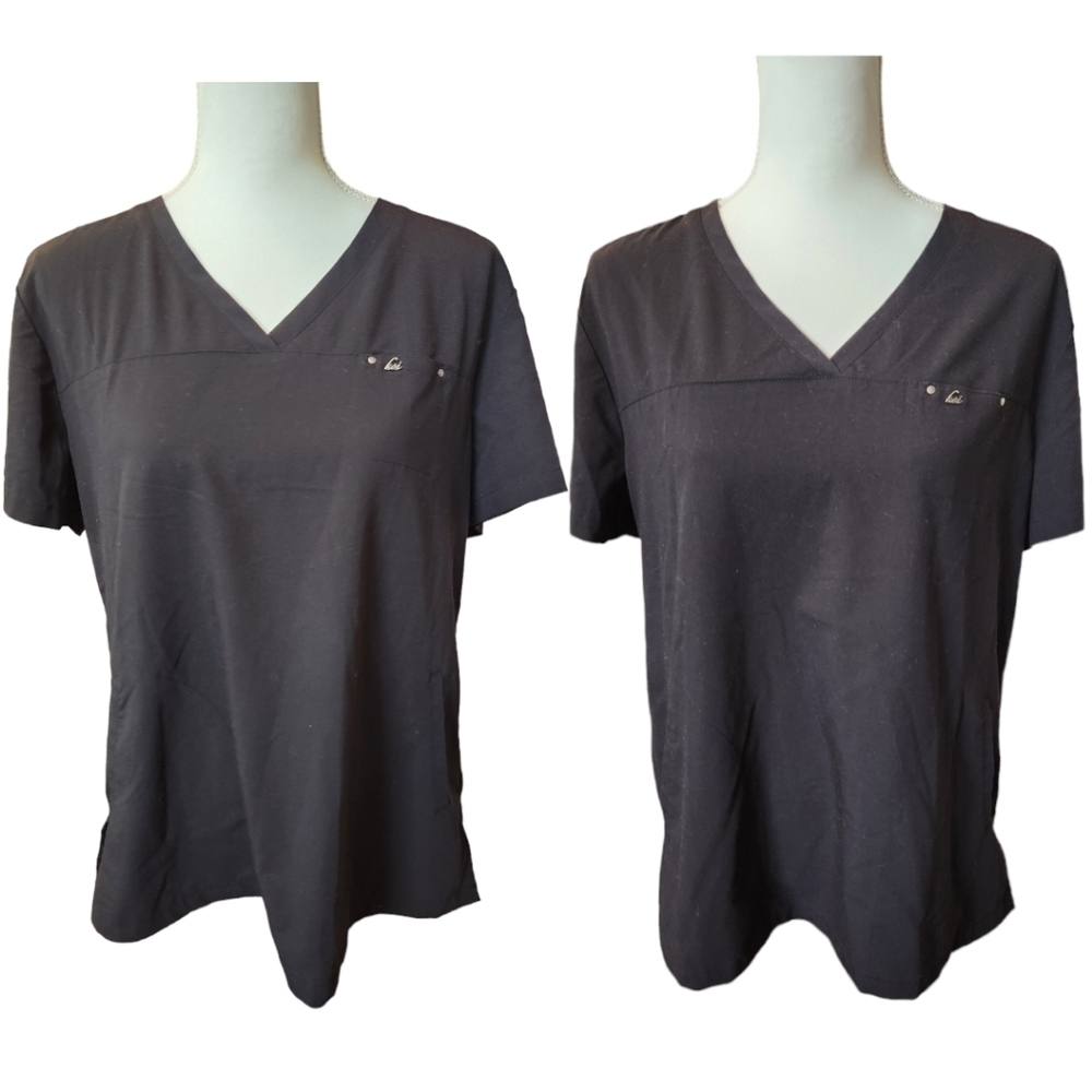 Lot of 2 Identical Koi Sapphire Cora Women's Black Scrub Tops, Large